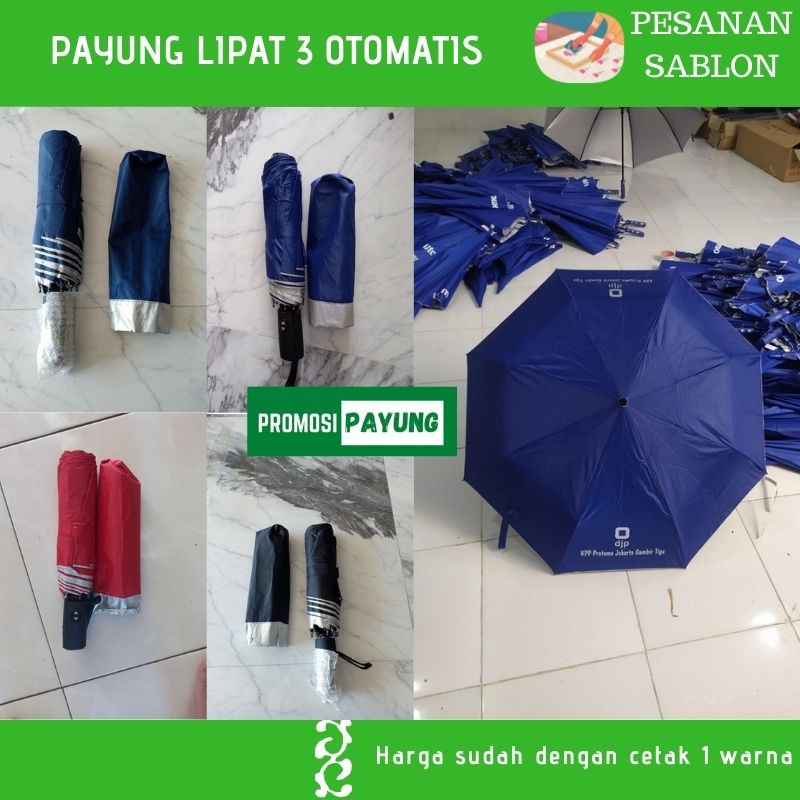 [payung custom grosir ] payung lipat 3 otomatis sablon 1 warna - promosi souvenir