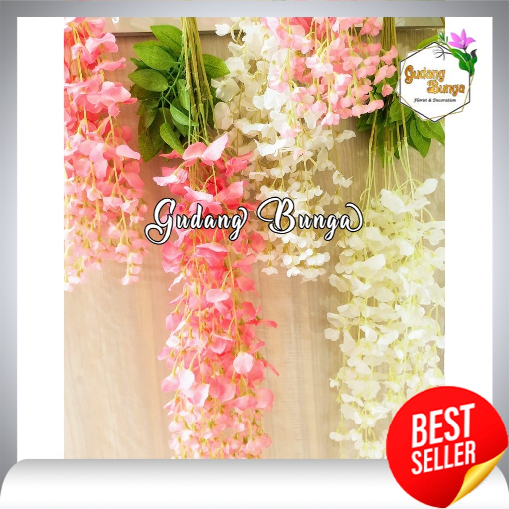 BUNGA JUNTAI WISTERIA BIASA DEKORASI PERNIKAHAN/DEKOR PELAMINAN/BUNGA GANTUNG PUTIH ARTIFICIAL