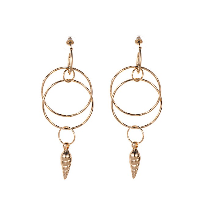 LRC Anting Tusuk Fashion Gold Alloy Circle Snail Earrings F46818