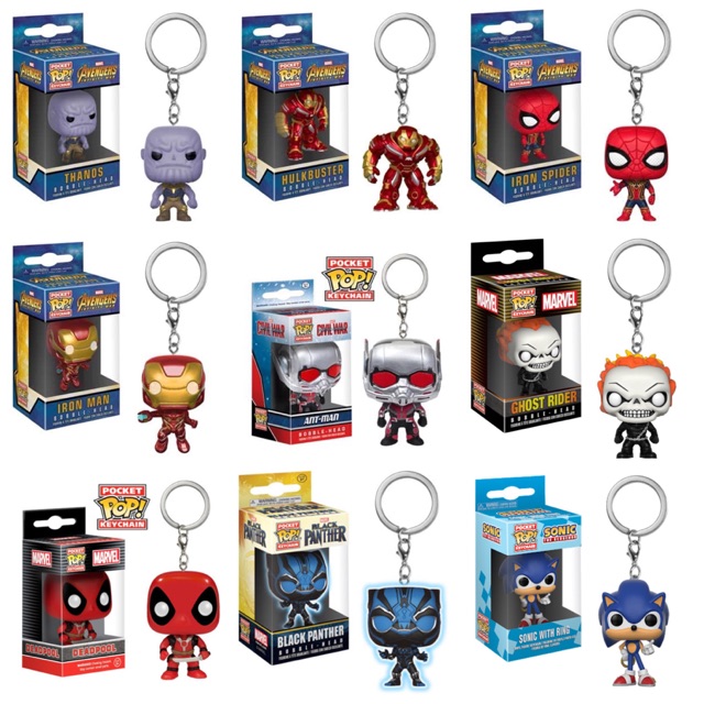 Funko POP Keychain (Thanos, Hulkbuster, Iron Spider, Ironman, Antman, Ghost Rider, Deadpool, Sonic)