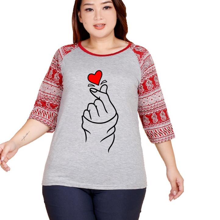 CODEOo5O9--Kaos cewe / wanita jumbo dewasa lengan 3/4 motif batik (saranghae) b71 kaos cewe baju cew