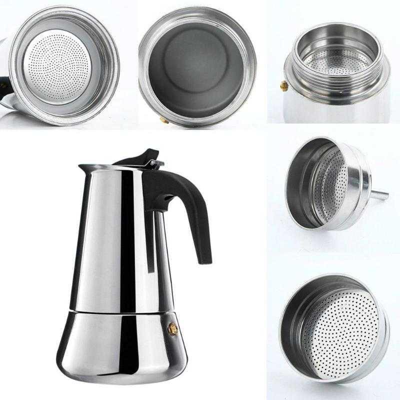 OneTwoCups Espresso Coffee Maker Moka Pot Teko Stovetop Filter - Z21 [Silver] [300ml 6 Cup]