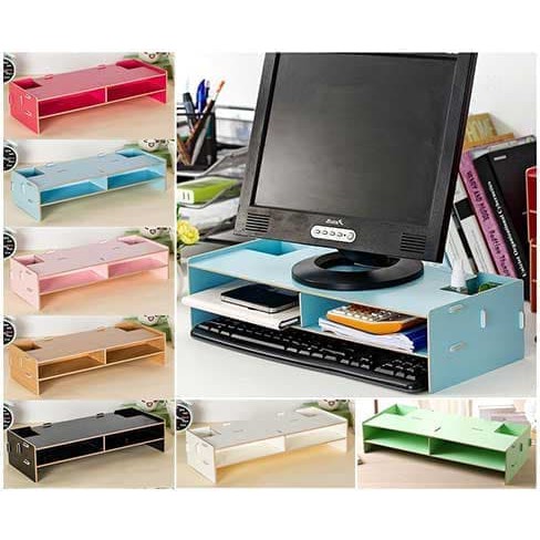 Rak komputer desktop storage meja laptop kayu (lebih kecil) - HLP015 - Biru