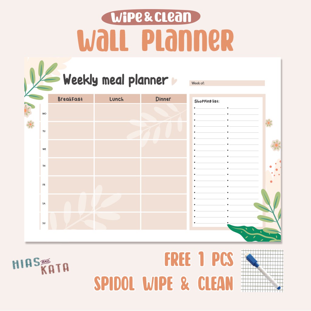 

Meal planner diet planner wall planner agenda diet bisa tulis hapus (free 1 pcs spidol wipe&clean)