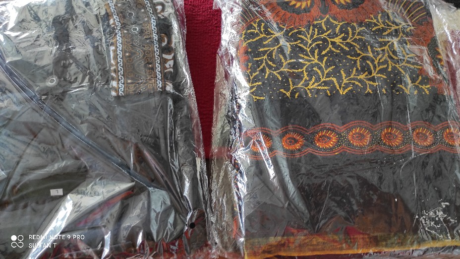 Batik Solo Modern Tumpal Hitam Set Sarung Dan Baju Koko(full Furing)