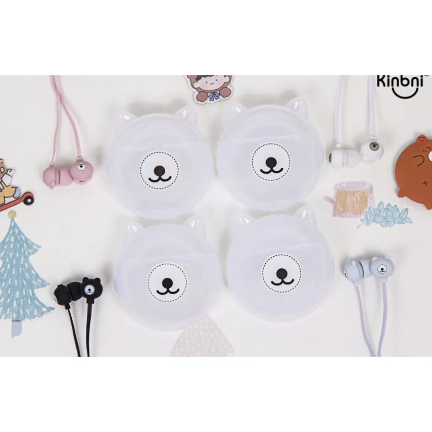 [KN-8213] Set Earphone Karakter BERUANG TRANSPARAN / Wadah Earphone Lucu Bentuk Kepala Beruang Bear