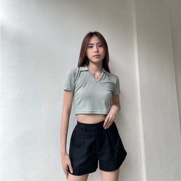 Gigi Crop Polo Top — Ocha Wear | Kemeja Shirt Wanita | Baju Kaos Wanita