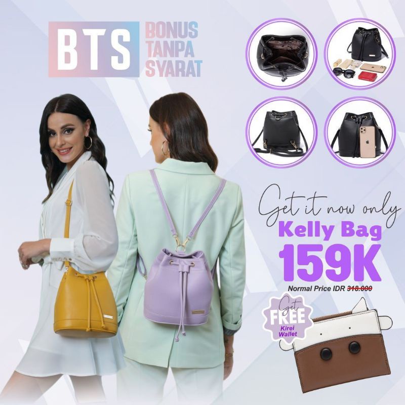 Bundle Ransel Kelly Bag Gratis Dompet Original Jims Honey