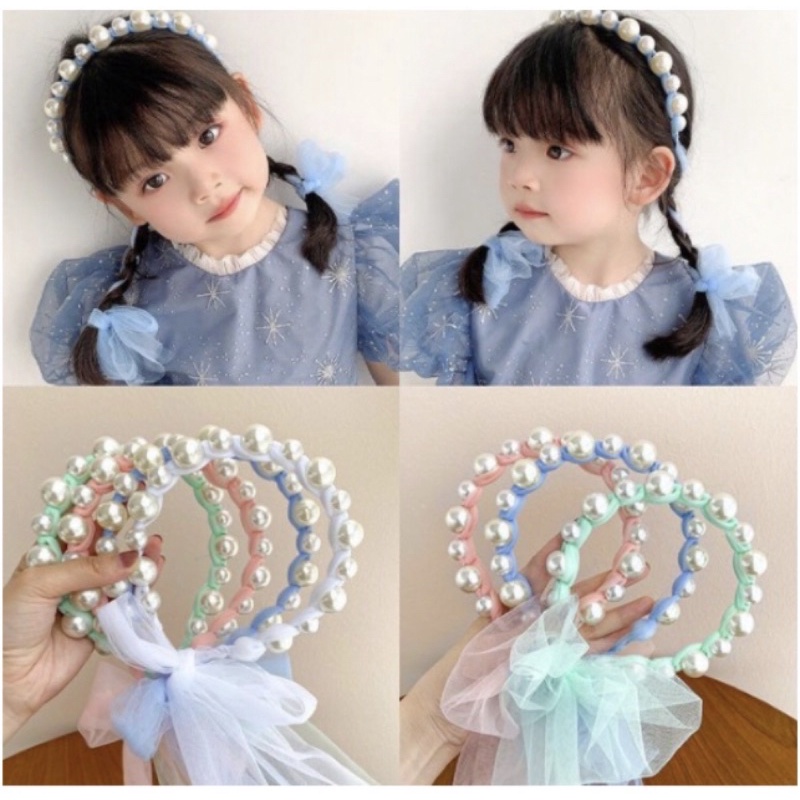 Bando Mutiara Manik Mote Putih Warna / Bando Wanita Anak / Bando Mutiara