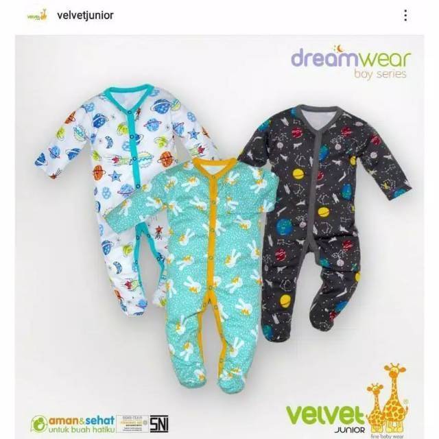 SNI jumper Sleepsuit Dreamware Velvet Junior, Sleepsuit anak pakaian Tidur Bayi velvet Pajama bayi