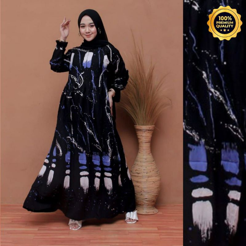 Gamis Twill Rayon Malaman Terbaru Kekinian Busui | Gamis Tiedye NEW-SPLASH BLUE