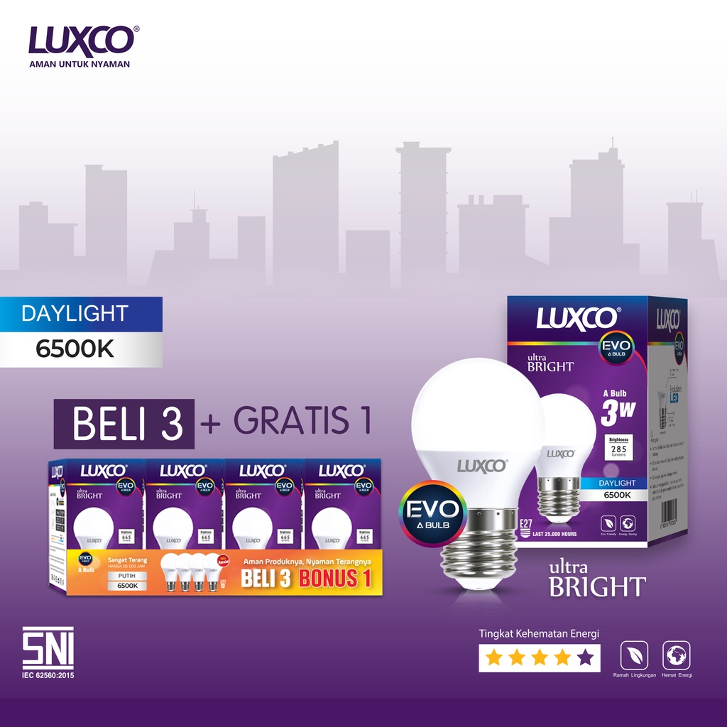 [COD] LAMPU LED LUXCO BERGARANSI 3 BONUS 1 3WATT, 5WATT, 7 WATT FREE ONGKIR