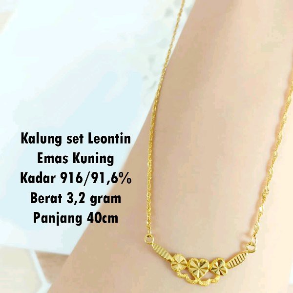 Kalung set Leontin triple love emas kuning singapore kadar 916