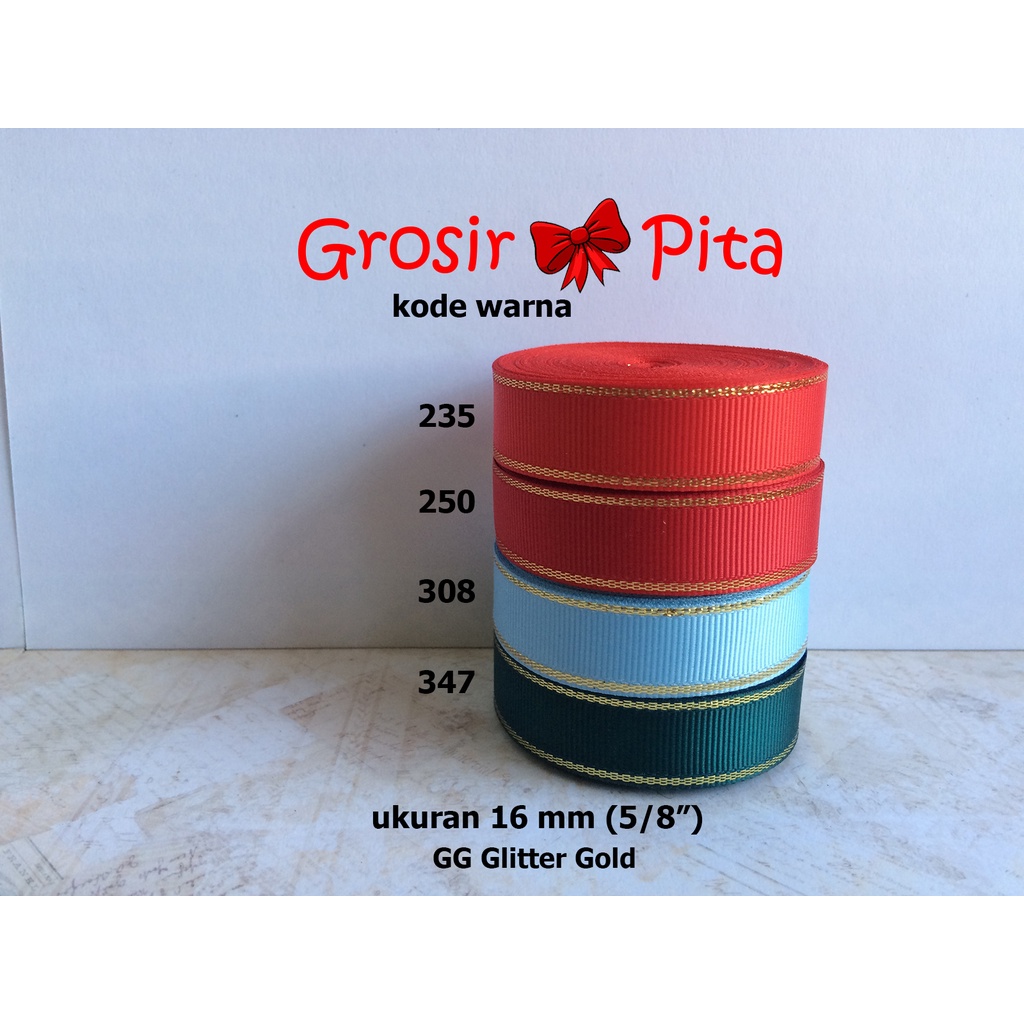 

(25 yard) Pita Grosgrain Glitter Gold ukuran 1,6 cm (5/8") pg 3 | Pita Premium | Toko Bahan Craft | Grosir Pita