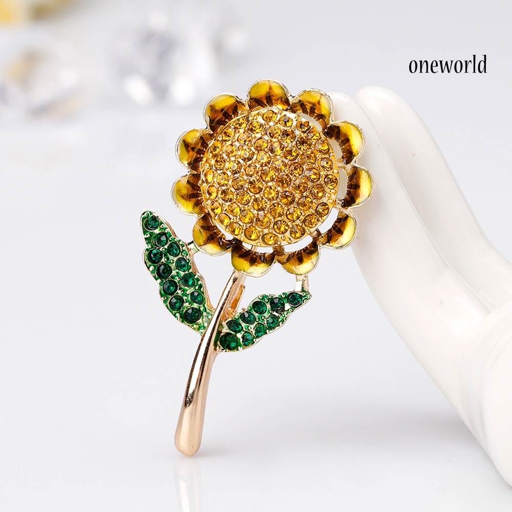 OW@ Fashion Shiny Rhinestone Sunflower Enamel Women Collar Brooch Pin Jewelry Gift