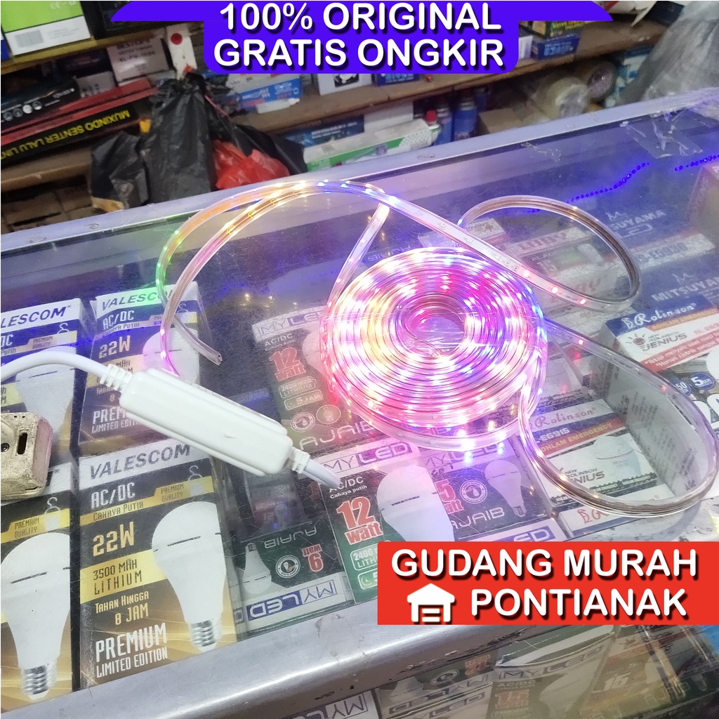 Lampu Seri Selang LED STRIP PIPIH Gepeng Segi Model Led Strip Outdoor Indoor Warna Warni TAHAN AIR HUJAN ATAU TERIK PANAS MATAHARI