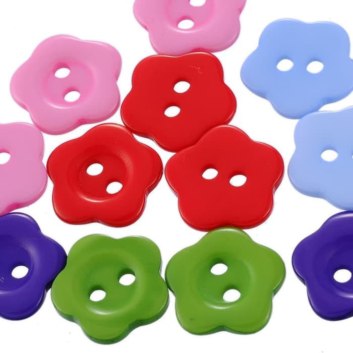 Kancing Acrylic Dua Lubang - Five Petal Flower Style (10pcs)