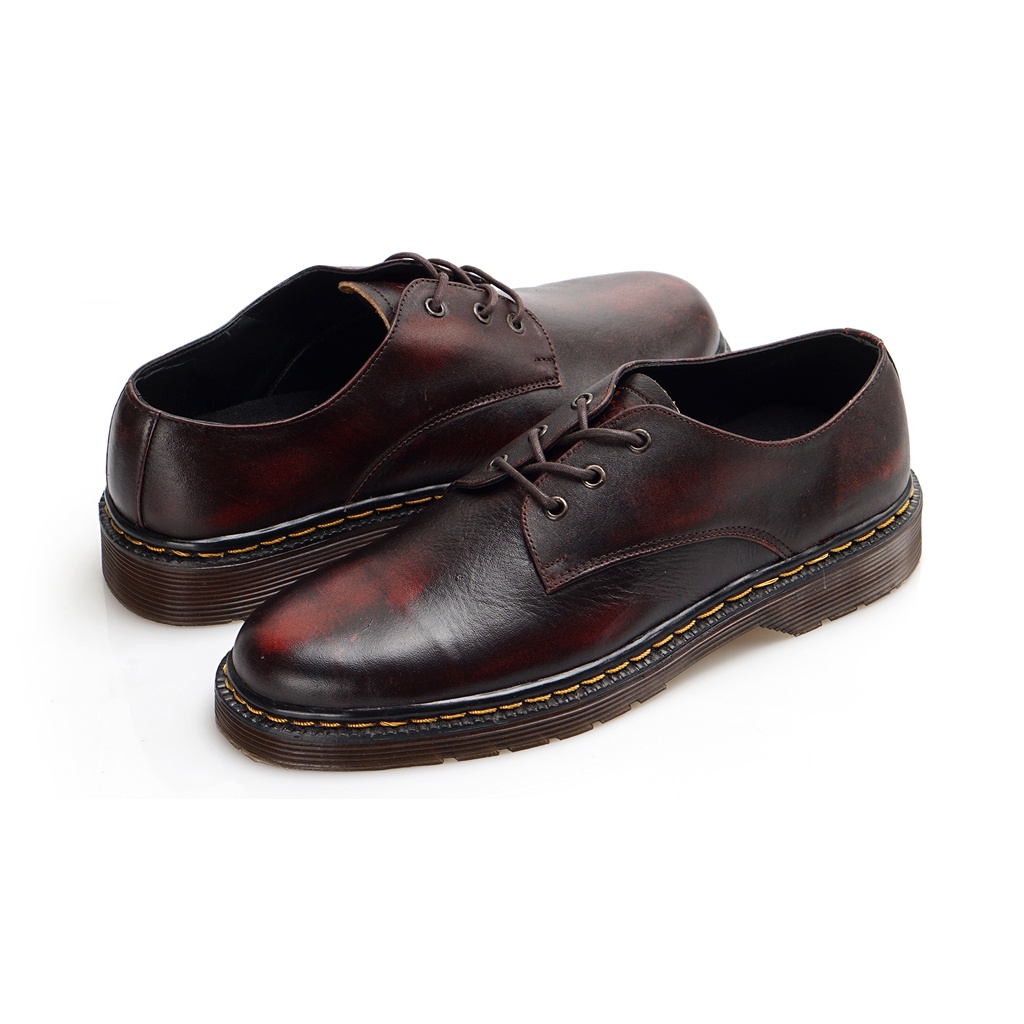 KALMAR MAROON ORIGINAL x GREATA Sepatu Kulit Sapi Asli Pria Formal Pantofel Tali Kerja Kantor Dinas Resmi Guru Kantoran Pesta Undangan Kondangan Nikah Kuliah Semi Casual Model Docmart Pendek 3 Hole Holes Low Oxford Genuine Leather Footwear Keren Kekinian