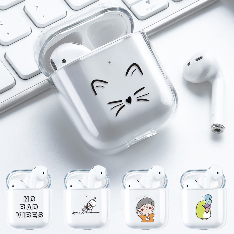 Case Cover Headphone Motif Kucing Kartun Untuk AirPods 1 / 2