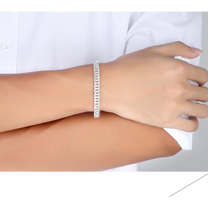Gelang Rantai Bahan Stainless Steel 990 Silver Plated Untuk Pria Dan Wanita