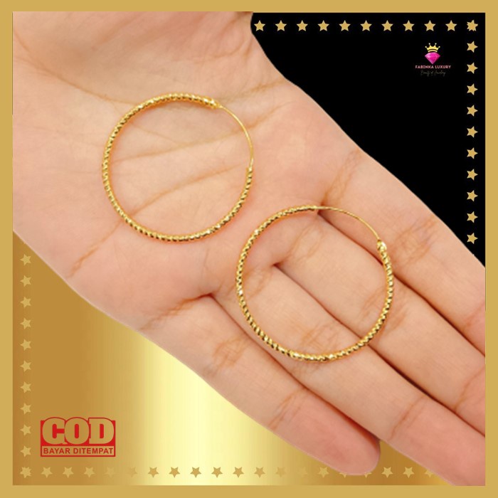 YAXIYA Anting Gipsy Roda Besar Lapis Emas Anting Hoop Xuping Bulat Motif Burik Energik Elegan Style 