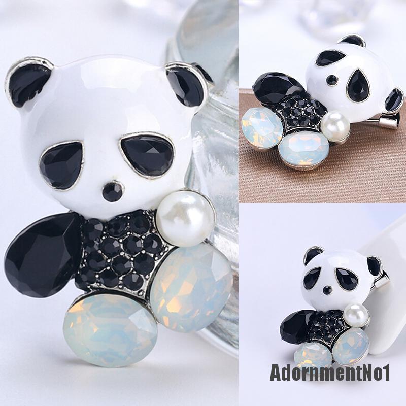 (Adornmentno1) Bros Pin Enamel Desain Panda Hias Kristal Untuk Pengantin Wanita