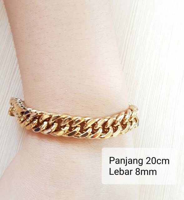 Gelang Rantai Titanium Silver Black Gold Titanium impor Antikarat Fashion Pria Wanita gelang rantai padat tebal 8mm 10mm