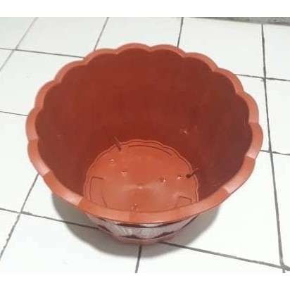 pot bunga motif kayu 40cm warna merah bata - Cokelat Muda