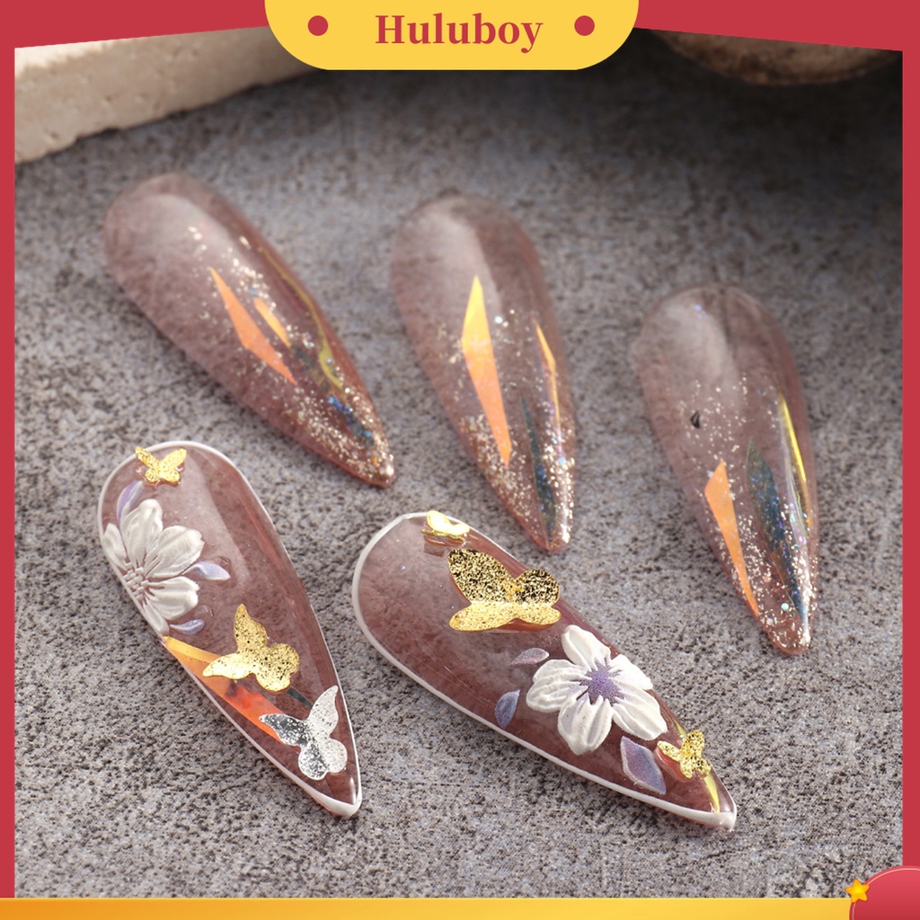 Huluboy Huluboy♡ 1 Kotak Dekorasi Nail Art 3D Bentuk Kupu-Kupu Bahan Metal Tahan Pudar Untuk Manicure