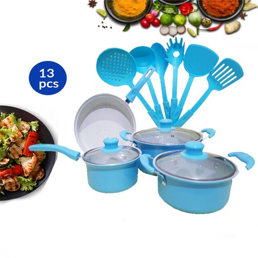 COOKWARE SET 13PCS - PERALATAN MASAK PANCI SET - PANCI SET SPATULA TEFLON HIGH QUALITY ANTI LENGKET - SOUVENIR PANCI SET