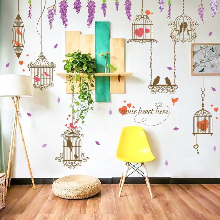 RELIZA WALL STICKER SANGKAR SAKURA CAGE FLOWRER BIRD STIKER DINDING XL8290