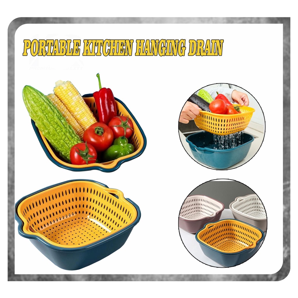 Portable Kitchen Hanging Drain / SARINGAN &amp; TEMPAT PENYIMPANAN Sayur &amp; Buah 2in1