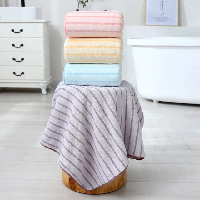Handuk Mandi Dewasa Microfiber 70x140 cm Motif Salur Polos Handuk Mandi Serap Air Import