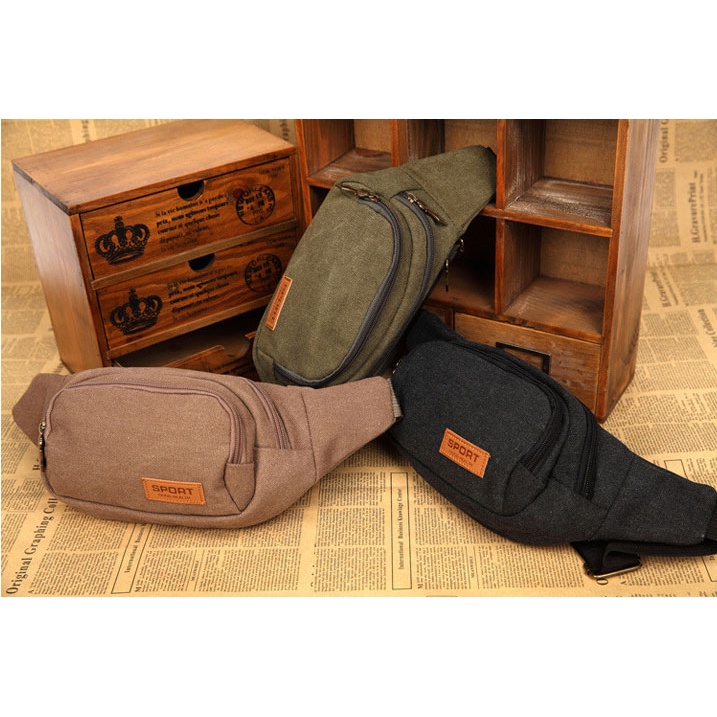 Tas Pinggang Canvas Waist Bag sling bag kecil wanita tas kecil pria pingang slempang tas kecil untuk