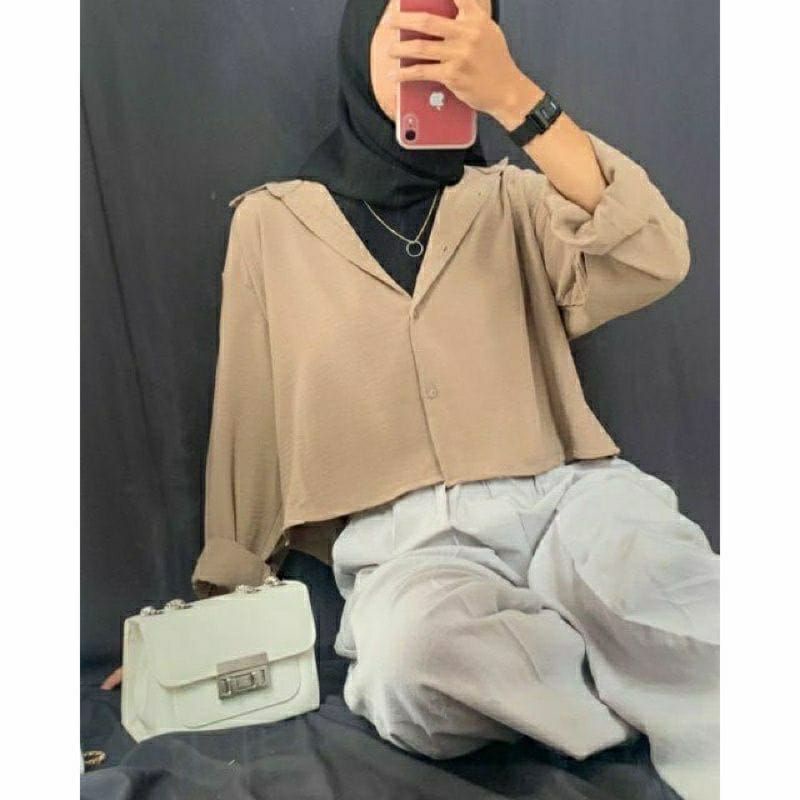 kemeja crop wanita//baju wanita rayon cringkel//kemeja crop