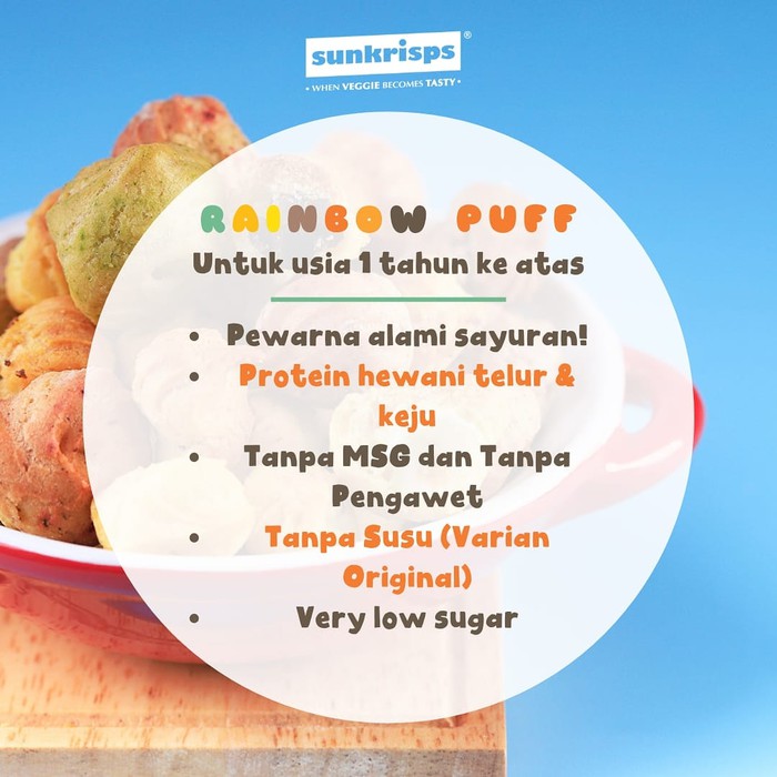 Sunkrisps Rainbow Puff -Baby Soes Organik -Biskuit Snack Cemilan MPASI Anak Balita