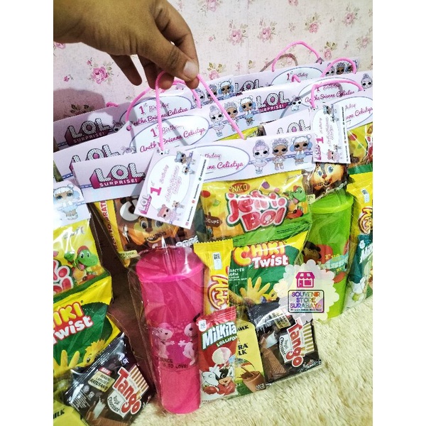 Souvenir Snack Tumblr Calista / Snack Ultah Murah / Bingkisan Ulang Tahun Anak / Paket snack Souvenir / Tumblr tutup Calista