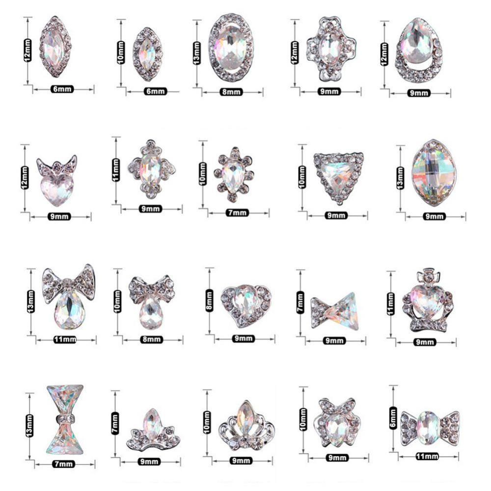 Timekey 40pcs / Set Hiasan Kuku 3D DIY Bahan Alloy Hias Kristal / Berlian Imitasi Warna Warni A1K5