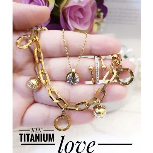 TiTanium set kalung gelang dan cincin t644