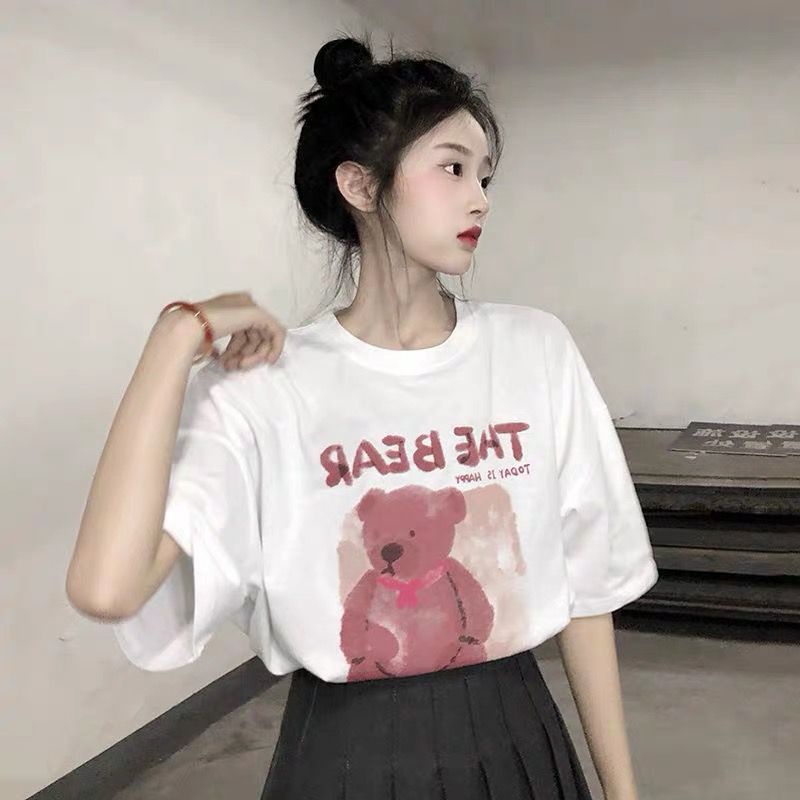 THISTLE - Oversize Tee Tshirt Wanita Model Longgar Motif The Bear Scarf