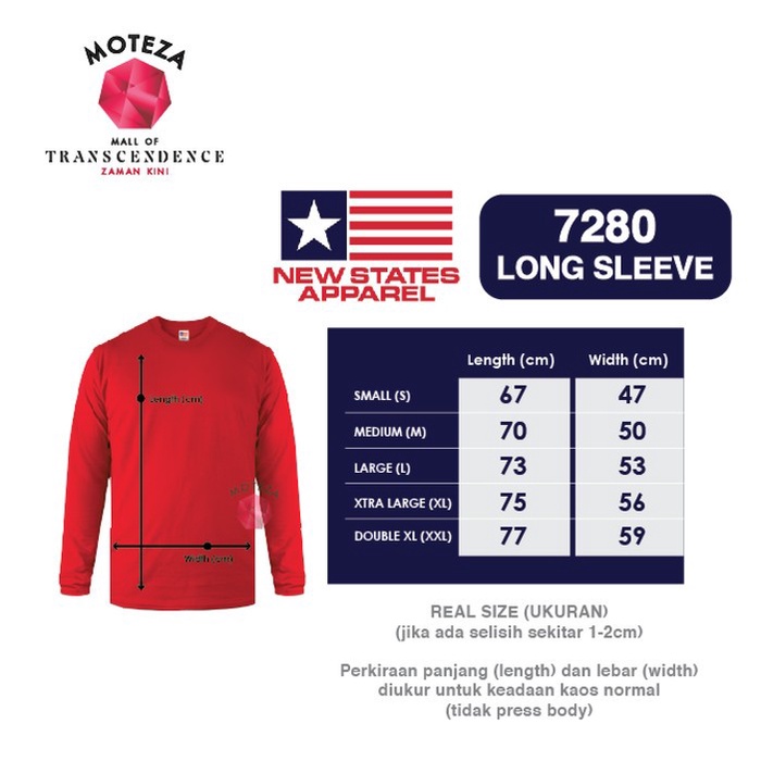 Kaos Lengan Panjang Long Sleeve - NSA Premium Cotton 7280 - XXL - WARNA - GROSIR