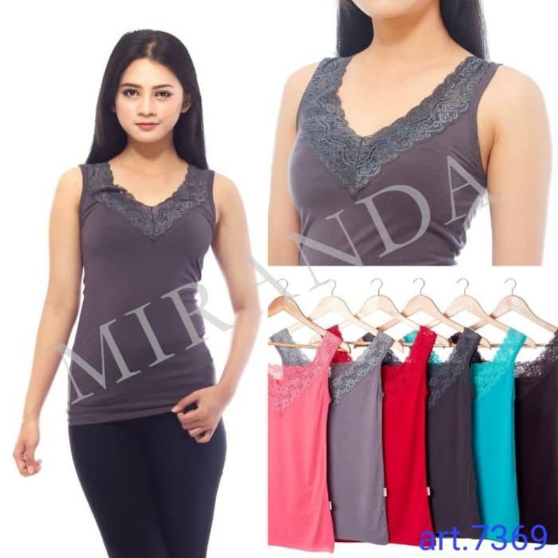 Tanktop miranda 100% original singlet miranda tanktop v neck renda brukat jumbo singlet jumbo wanita