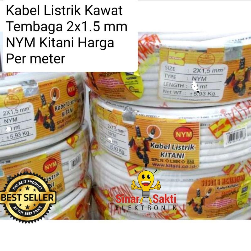 Kabel Listrik Kawat Tembaga 2x1.5 mm NYM Kitani 2 x 1.5 1,5 meteran permeter