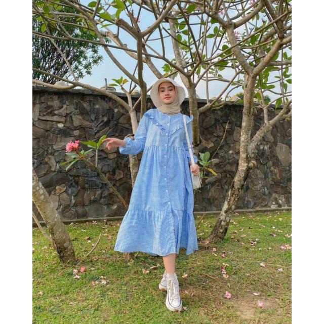 Hayya Midi Dress Busui / Gingham Ankle Dress / Gamis Kotak Kotak