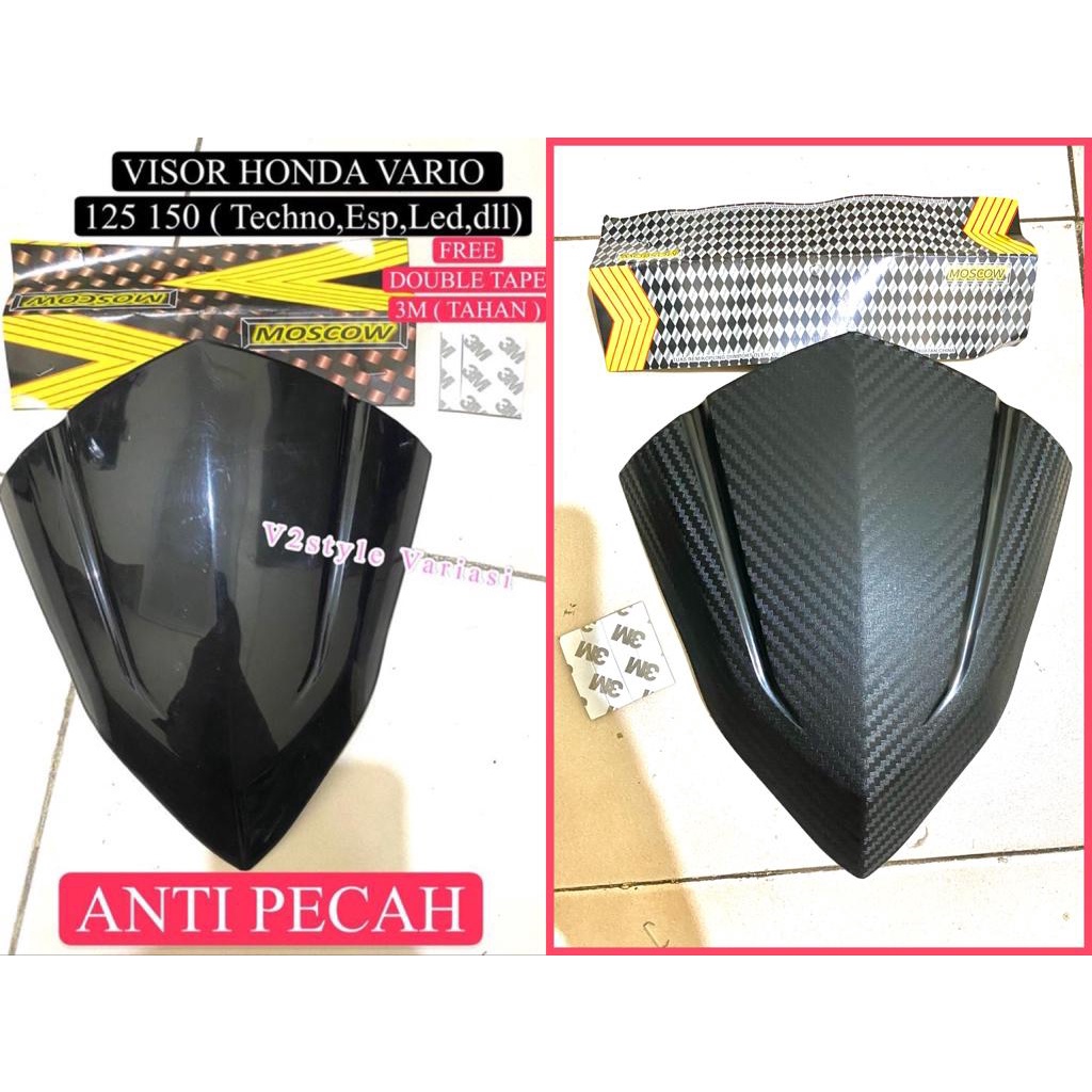 VISOR HONDA ALL VARIO 125 150 ANTI PECAH + DOUBLE TAPE 3M KUAT WINDSHIELD VARIO VISOR VARIO KACA ANGIN VARIO DEPAN VARIASI DEPAN VARIO PNP TEMPEL ANTI CRACK GARANSI RETUR ORIGINAL SB X MOSCOW PATEN  VARIO 125 150 LED FI LED FULL KARBON HITAM GLOSSY CARBON