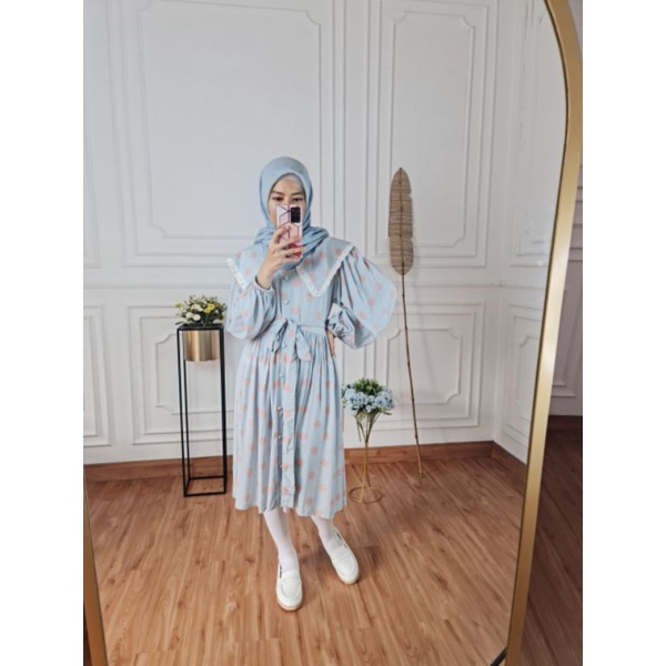 Long Tunik Polka Rayon Premium Kancing Depan Busui Friendly - Velina Long tunik by Jazleen