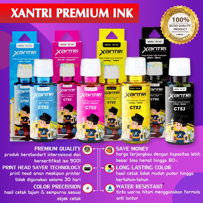 Tinta Premium Xantri GT53 GT51 Black GT52 Cyan Magenta Yellow Compatible Printer HP 115 315 415 515