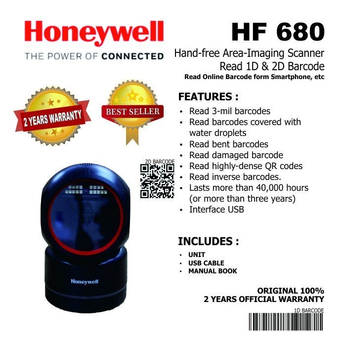 Scanner Barcode Omni Honeywell HF680 1D 2D QRcode - Pengganti MK7190