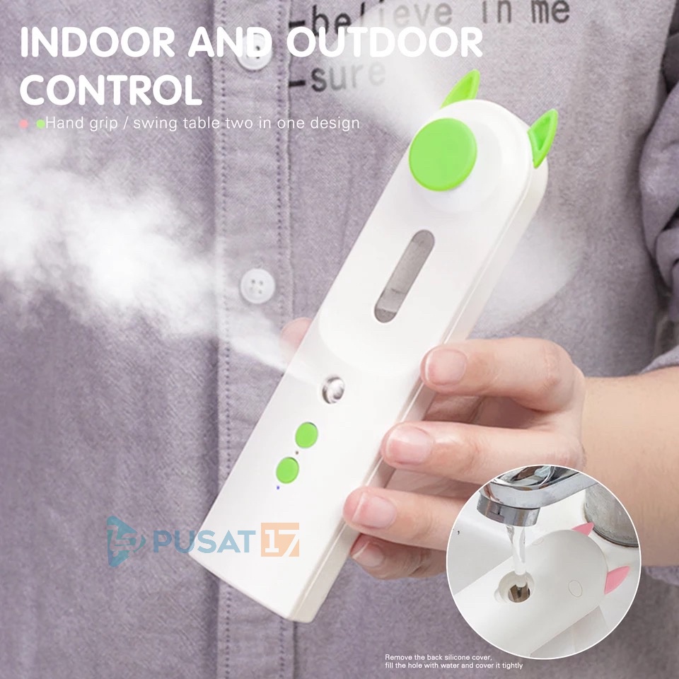 NANO SPRAY 2IN1 KIPAS ANGIN USB RECHARGEABLE / NANO MIST SPRAY GENERASI 2 HUMIDIFIER POCKET FAN PERA