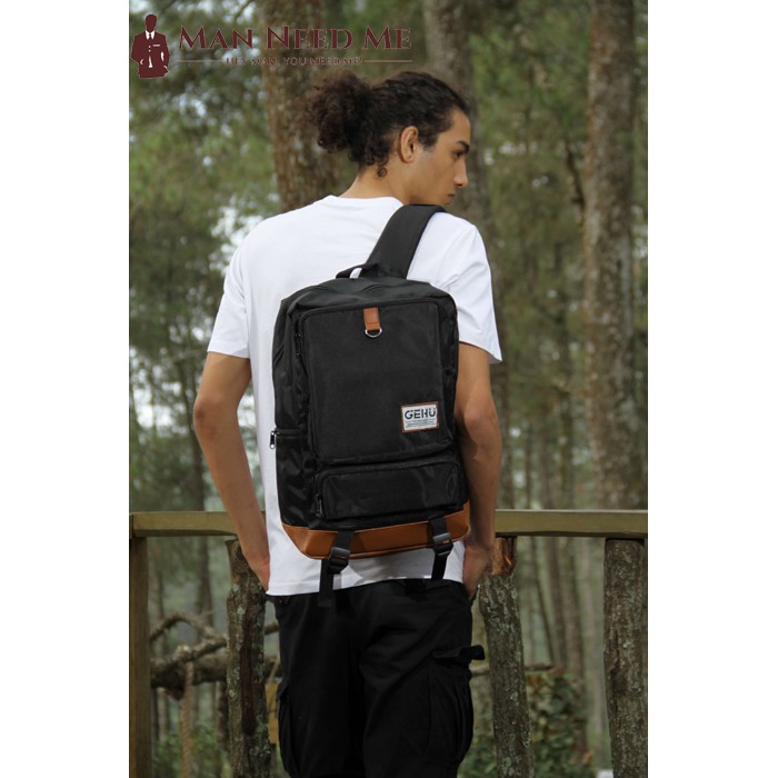 Tas Ransel Pria/Cowo Tas Backpack (Bahan Cordura) Hitam FREE RAINCOVER